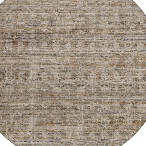 HomeRoots 8' Round Brown and Beige Striped Indoor-Outdoor Area Rug - Durable, Washable, Stylish, Versatile! 619639