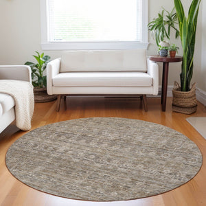 HomeRoots 8' Round Brown and Beige Striped Indoor-Outdoor Area Rug - Durable, Washable, Stylish, Versatile! 619639