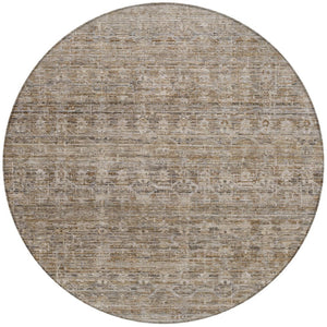 HomeRoots 8' Round Brown and Beige Striped Indoor-Outdoor Area Rug - Durable, Washable, Stylish, Versatile! 619639