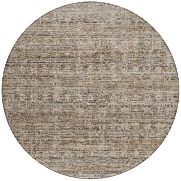 HomeRoots 8' Round Brown and Beige Striped Indoor-Outdoor Area Rug - Durable, Washable, Stylish, Versatile! 619639