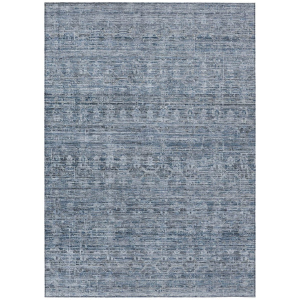 HomeRoots 5' Blue and Gray Striped Indoor Outdoor Area Rug - Washable, Stain-Resistant, Durable & Stylish! 619644