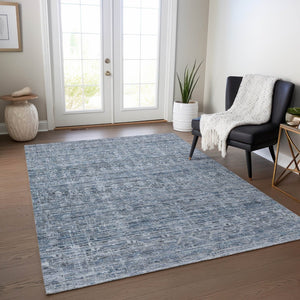 HomeRoots 5' Blue and Gray Striped Indoor Outdoor Area Rug - Washable, Stain-Resistant, Durable & Stylish! 619644