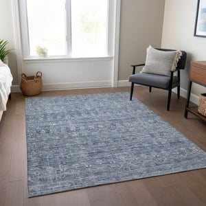 HomeRoots 5' Blue and Gray Striped Indoor Outdoor Area Rug - Washable, Stain-Resistant, Durable & Stylish! 619644