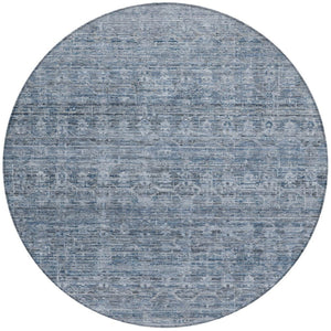 HomeRoots 8' Blue and Gray Striped Washable Area Rug - Stylish Indoor/Outdoor Mat for High-Traffic Spaces 619645