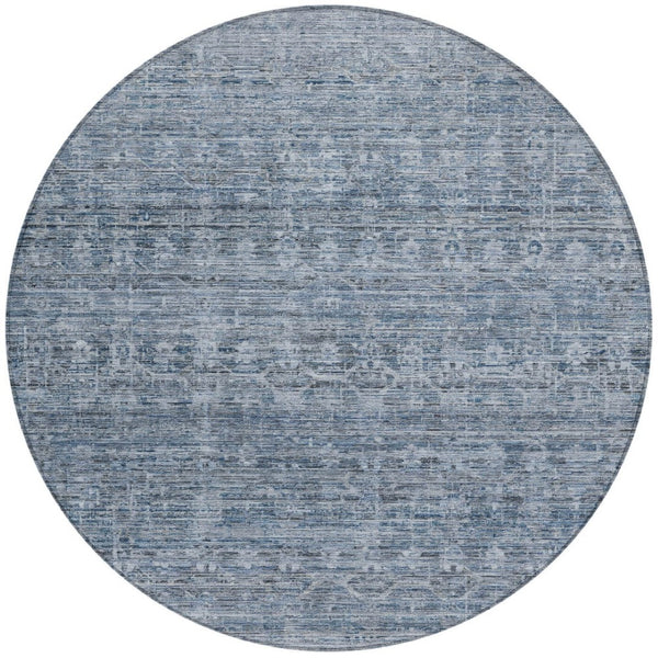 HomeRoots 8' Blue and Gray Striped Washable Area Rug - Stylish Indoor/Outdoor Mat for High-Traffic Spaces 619645