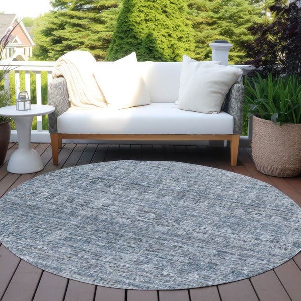 HomeRoots 8' Blue and Gray Striped Washable Area Rug - Stylish Indoor/Outdoor Mat for High-Traffic Spaces 619645