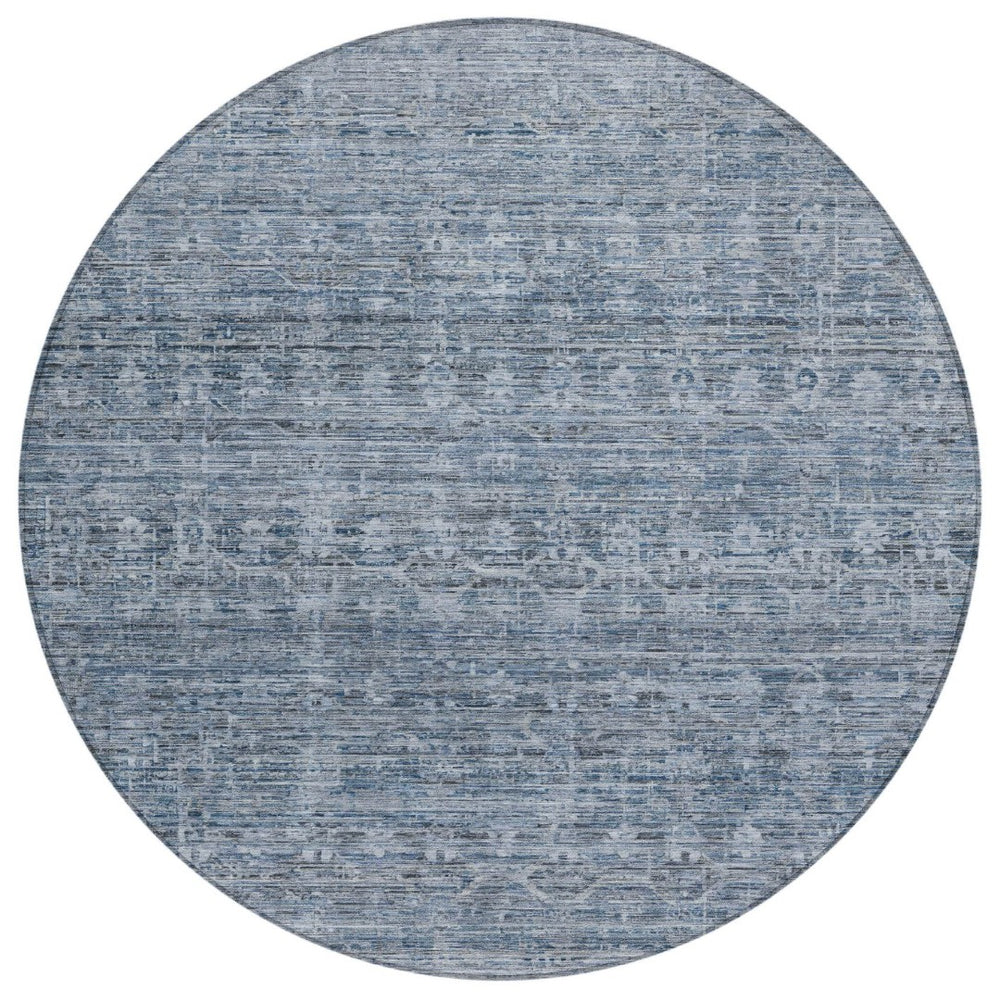 HomeRoots 8' Blue and Gray Striped Washable Area Rug - Stylish Indoor/Outdoor Mat for High-Traffic Spaces 619645
