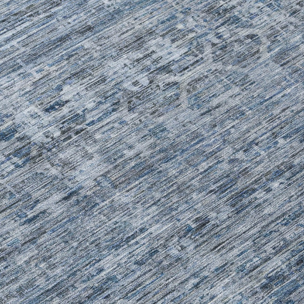HomeRoots 8' Blue and Gray Striped Washable Area Rug - Stylish Indoor/Outdoor Mat for High-Traffic Spaces 619645