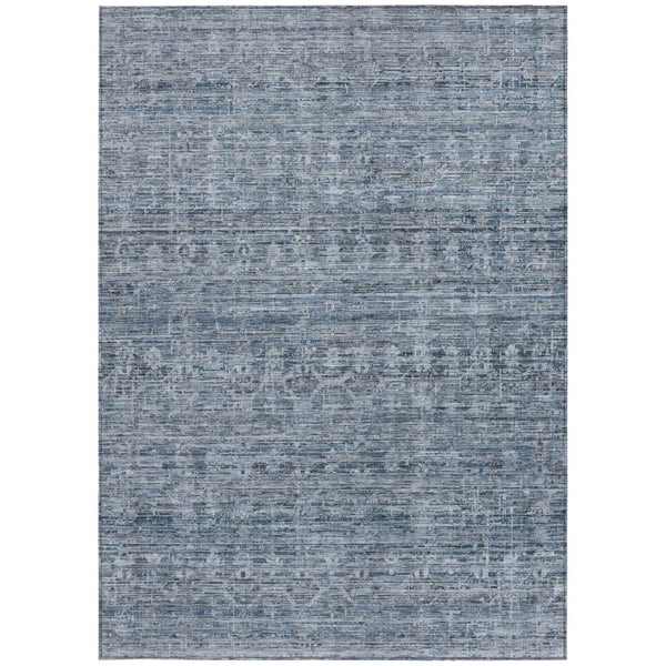 HomeRoots 8' X 10' Blue and Gray Striped Washable Area Rug – Durable, Stylish, Perfect for Indoor & Outdoor Use! 619646