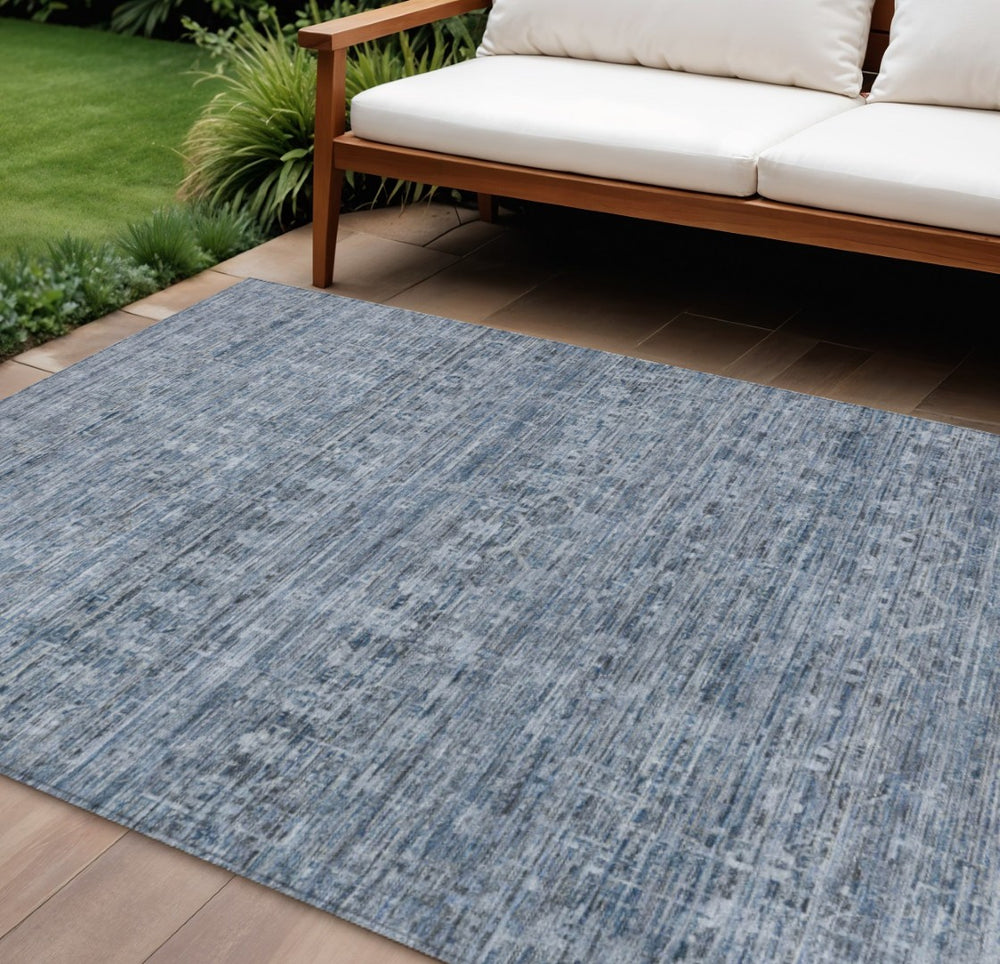 HomeRoots 10' Blue and Gray Striped Washable Area Rug - Durable Indoor/Outdoor Design for Stylish Spaces 619648