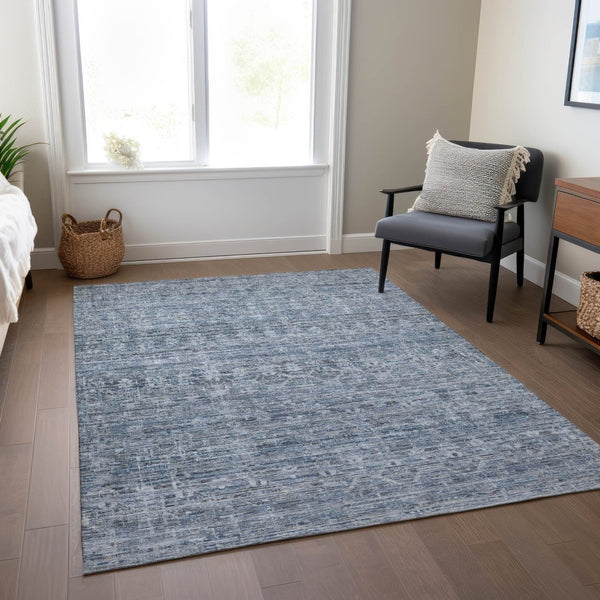 HomeRoots 10' Blue and Gray Striped Washable Area Rug - Durable Indoor/Outdoor Design for Stylish Spaces 619648