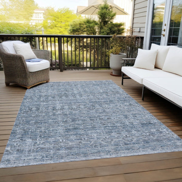 HomeRoots 10' Blue and Gray Striped Washable Area Rug - Durable Indoor/Outdoor Design for Stylish Spaces 619648