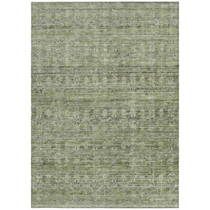 HomeRoots 5' Stylish Green and Gray Striped Washable Area Rug - Perfect for Indoor and Outdoor High-Traffic Spaces! 619650