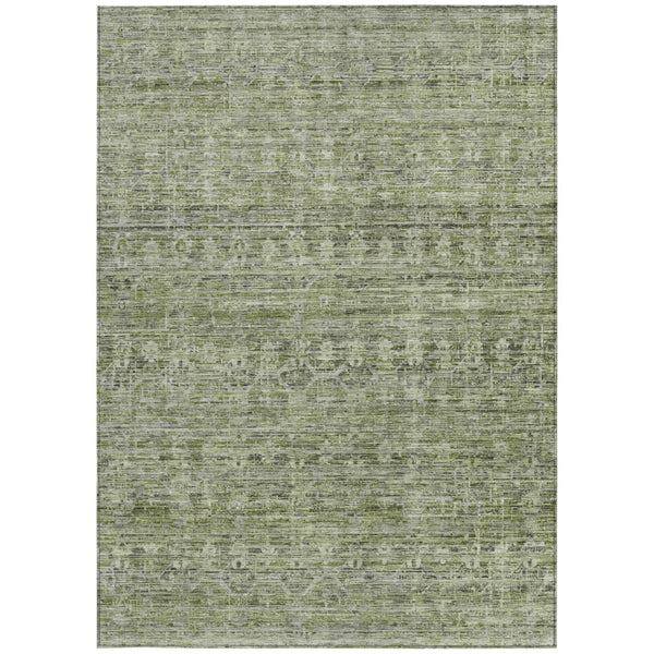 HomeRoots 5' Stylish Green and Gray Striped Washable Area Rug - Perfect for Indoor and Outdoor High-Traffic Spaces! 619650