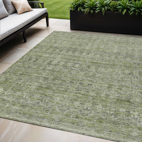 HomeRoots 5' Stylish Green and Gray Striped Washable Area Rug - Perfect for Indoor and Outdoor High-Traffic Spaces! 619650