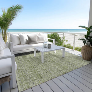HomeRoots 5' Stylish Green and Gray Striped Washable Area Rug - Perfect for Indoor and Outdoor High-Traffic Spaces! 619650