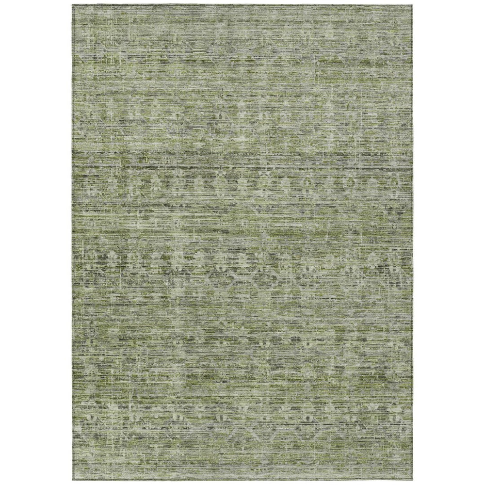 HomeRoots 5' Stylish Green and Gray Striped Washable Area Rug - Perfect for Indoor and Outdoor High-Traffic Spaces! 619650