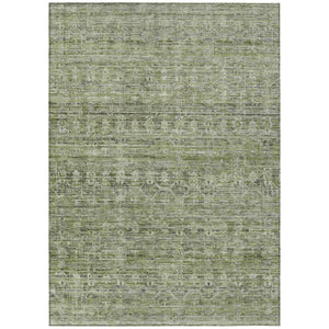 HomeRoots 5' Stylish Green and Gray Striped Washable Area Rug - Perfect for Indoor and Outdoor High-Traffic Spaces! 619650