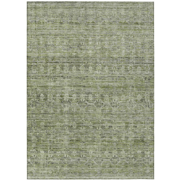 HomeRoots 5' Stylish Green and Gray Striped Washable Area Rug - Perfect for Indoor and Outdoor High-Traffic Spaces! 619650