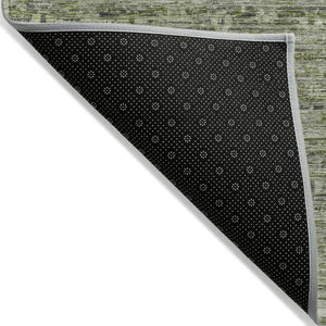 HomeRoots 5' Stylish Green and Gray Striped Washable Area Rug - Perfect for Indoor and Outdoor High-Traffic Spaces! 619650