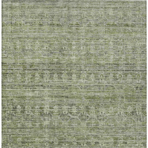 HomeRoots 5' Stylish Green and Gray Striped Washable Area Rug - Perfect for Indoor and Outdoor High-Traffic Spaces! 619650