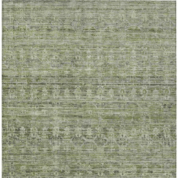 HomeRoots 5' Stylish Green and Gray Striped Washable Area Rug - Perfect for Indoor and Outdoor High-Traffic Spaces! 619650