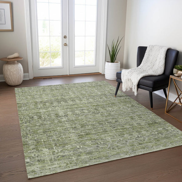 HomeRoots 5' Stylish Green and Gray Striped Washable Area Rug - Perfect for Indoor and Outdoor High-Traffic Spaces! 619650