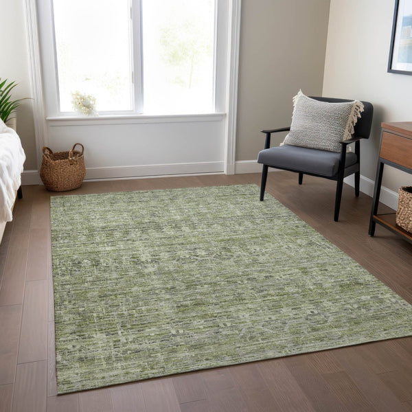 HomeRoots 5' Stylish Green and Gray Striped Washable Area Rug - Perfect for Indoor and Outdoor High-Traffic Spaces! 619650