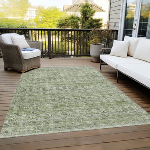 HomeRoots 5' Stylish Green and Gray Striped Washable Area Rug - Perfect for Indoor and Outdoor High-Traffic Spaces! 619650