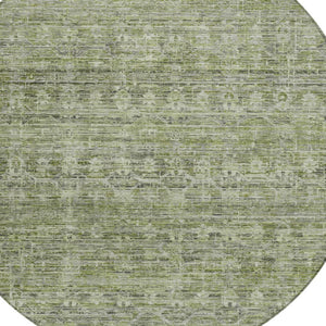 HomeRoots 8' Green and Gray Round Striped Area Rug - Washable, Durable Design for Indoor & Outdoor Use! 619651