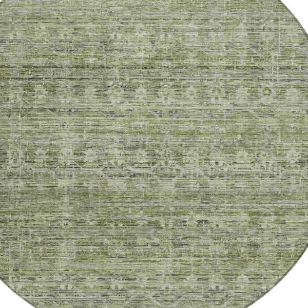 HomeRoots 8' Green and Gray Round Striped Area Rug - Washable, Durable Design for Indoor & Outdoor Use! 619651