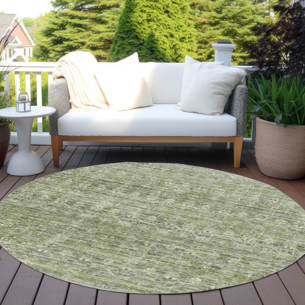 HomeRoots 8' Green and Gray Round Striped Area Rug - Washable, Durable Design for Indoor & Outdoor Use! 619651