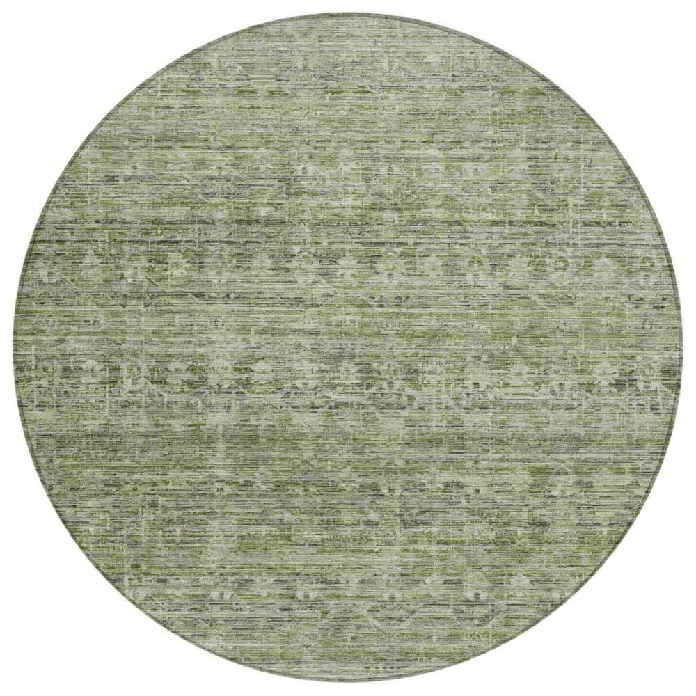 HomeRoots 8' Green and Gray Round Striped Area Rug - Washable, Durable Design for Indoor & Outdoor Use! 619651