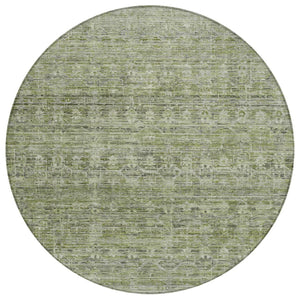 HomeRoots 8' Green and Gray Round Striped Area Rug - Washable, Durable Design for Indoor & Outdoor Use! 619651