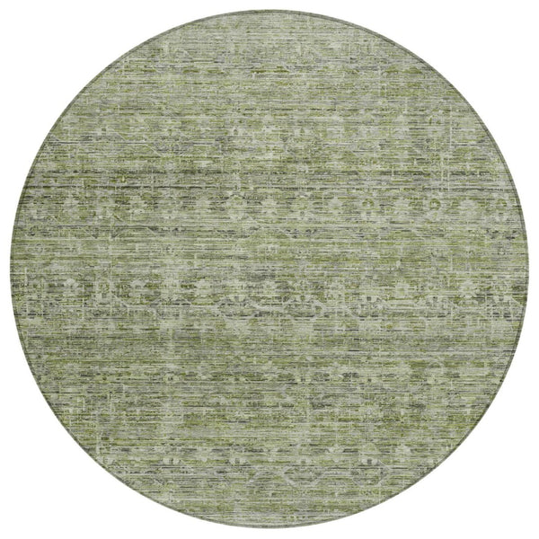 HomeRoots 8' Green and Gray Round Striped Area Rug - Washable, Durable Design for Indoor & Outdoor Use! 619651