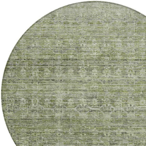 HomeRoots 8' Green and Gray Round Striped Area Rug - Washable, Durable Design for Indoor & Outdoor Use! 619651
