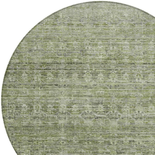 HomeRoots 8' Green and Gray Round Striped Area Rug - Washable, Durable Design for Indoor & Outdoor Use! 619651
