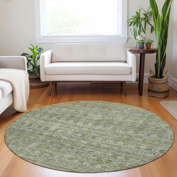 HomeRoots 8' Green and Gray Round Striped Area Rug - Washable, Durable Design for Indoor & Outdoor Use! 619651
