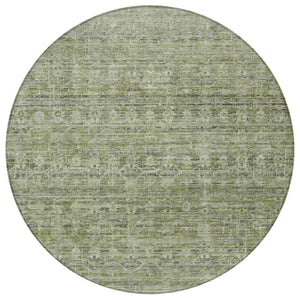 HomeRoots 8' Green and Gray Round Striped Area Rug - Washable, Durable Design for Indoor & Outdoor Use! 619651