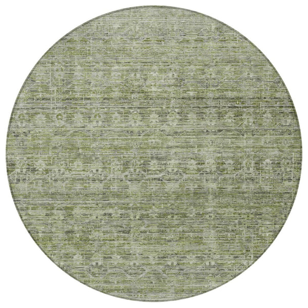 HomeRoots 8' Green and Gray Round Striped Area Rug - Washable, Durable Design for Indoor & Outdoor Use! 619651