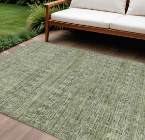 HomeRoots 9' Coastal Green and Gray Striped Washable Area Rug - Durable Indoor/Outdoor Design for Any Space 619653