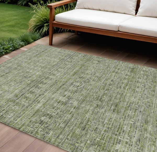 HomeRoots 10' Green and Gray Striped Indoor Outdoor Area Rug - Durable, Washable, Perfect for High-Traffic Spaces 619654
