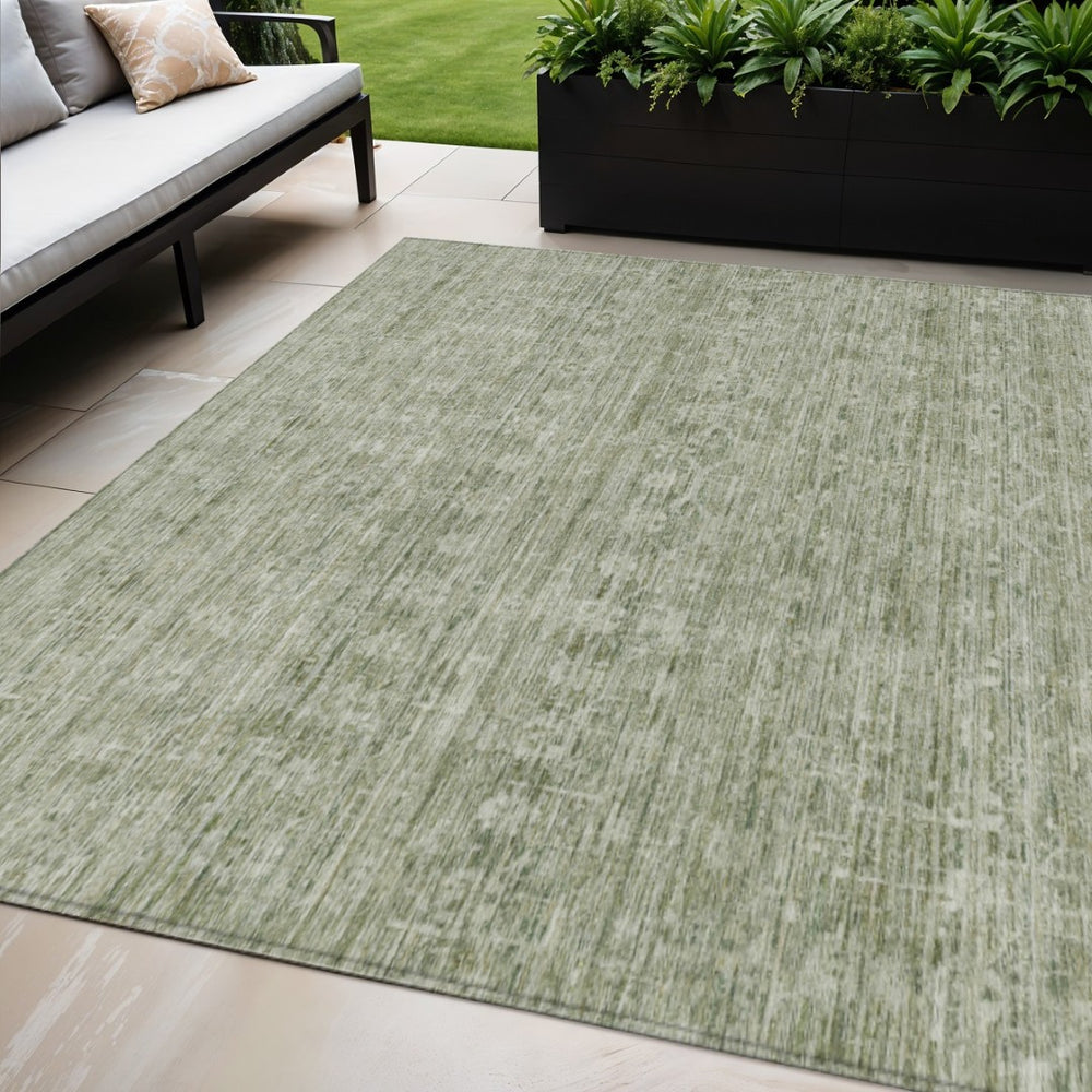 HomeRoots 5' Sage and Beige Striped Area Rug – Versatile Washable Indoor/Outdoor Rug for High-Traffic Spaces 619656