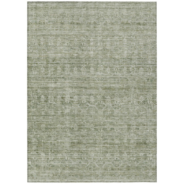 HomeRoots 5' Sage and Beige Striped Area Rug – Versatile Washable Indoor/Outdoor Rug for High-Traffic Spaces 619656