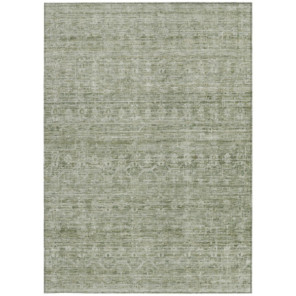 HomeRoots 5' Sage and Beige Striped Area Rug – Versatile Washable Indoor/Outdoor Rug for High-Traffic Spaces 619656