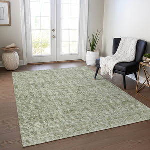 HomeRoots 5' Sage and Beige Striped Area Rug – Versatile Washable Indoor/Outdoor Rug for High-Traffic Spaces 619656