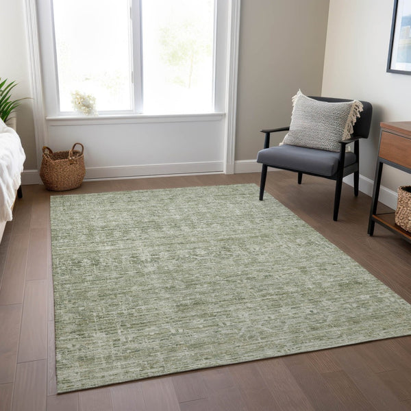 HomeRoots 5' Sage and Beige Striped Area Rug – Versatile Washable Indoor/Outdoor Rug for High-Traffic Spaces 619656