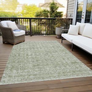 HomeRoots 5' Sage and Beige Striped Area Rug – Versatile Washable Indoor/Outdoor Rug for High-Traffic Spaces 619656