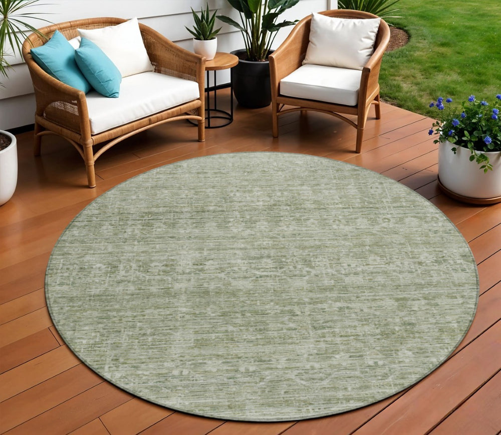 HomeRoots 8' Round Sage and Beige Striped Washable Rug - Durable, Stylish Indoor/Outdoor Area Rug for All Spaces 619657