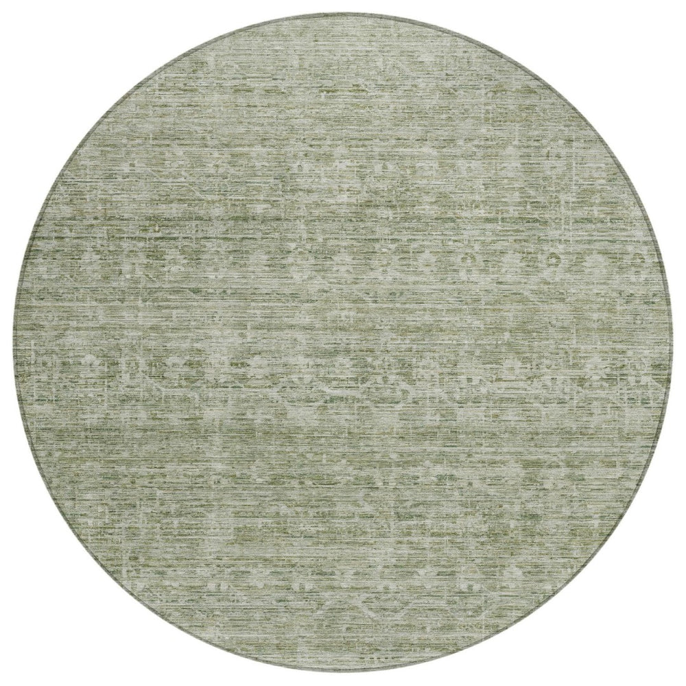 HomeRoots 8' Round Sage and Beige Striped Washable Rug - Durable, Stylish Indoor/Outdoor Area Rug for All Spaces 619657